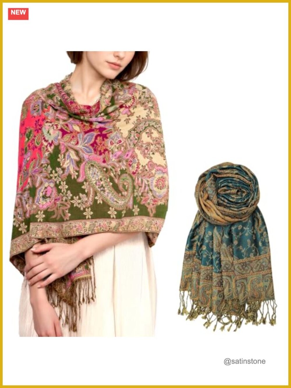 Reversible Pashmina and Floral Shawl Bundle 2 Pack Lightweight Wrap